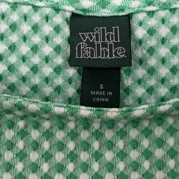 Wild Fable Sleeveless Knit Top Green Gingham Rushed Side Asymmetrical Women S - Picture 6 of 10